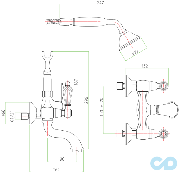 креслення Змішувач для ванни Fiore Gioielli 08CR0600