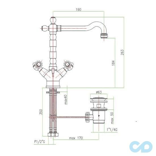 креслення Високий змішувач для раковини Fiore Gioielli 08OO0625