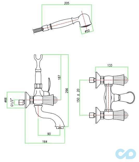 креслення Змішувач для ванни Fiore Venere Sky 13OO0600