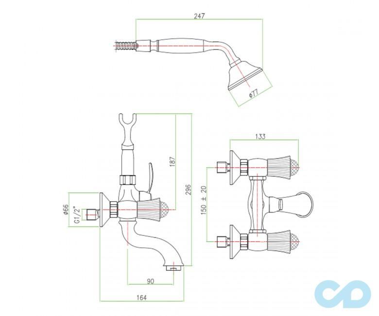 технічна схема Змішувач для ванни Fiore Venere Sky 13OO0600