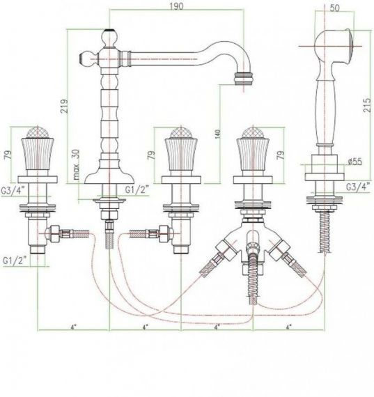 креслення Змішувач на борт ванни Fiore Venere Sky 13CR0607