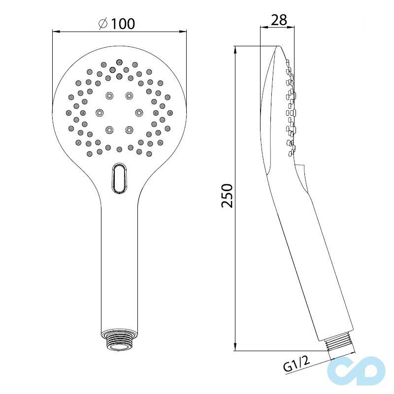 чертеж Ручной душ Imprese W100T3