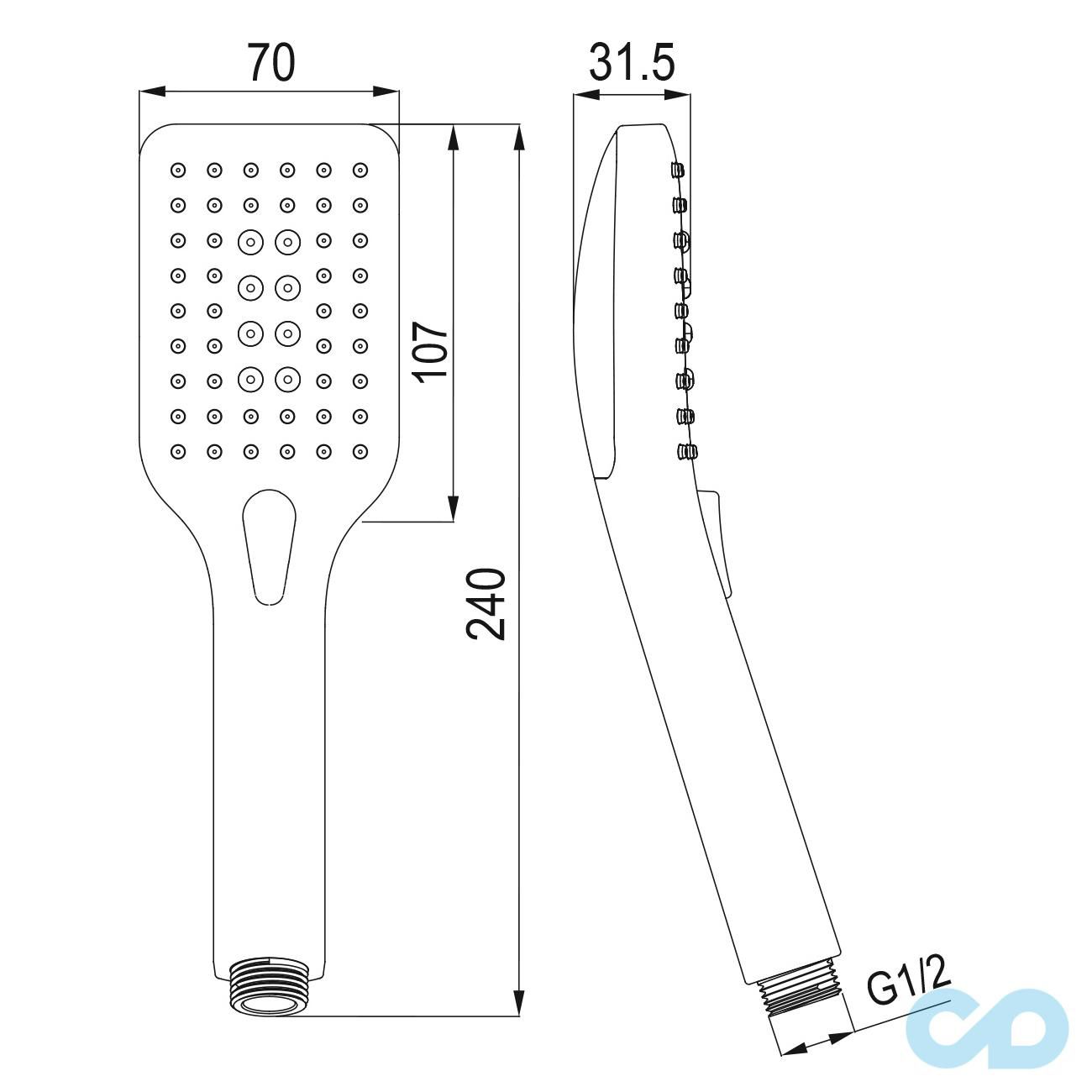 чертеж Ручной душ Imprese W070SQT3
