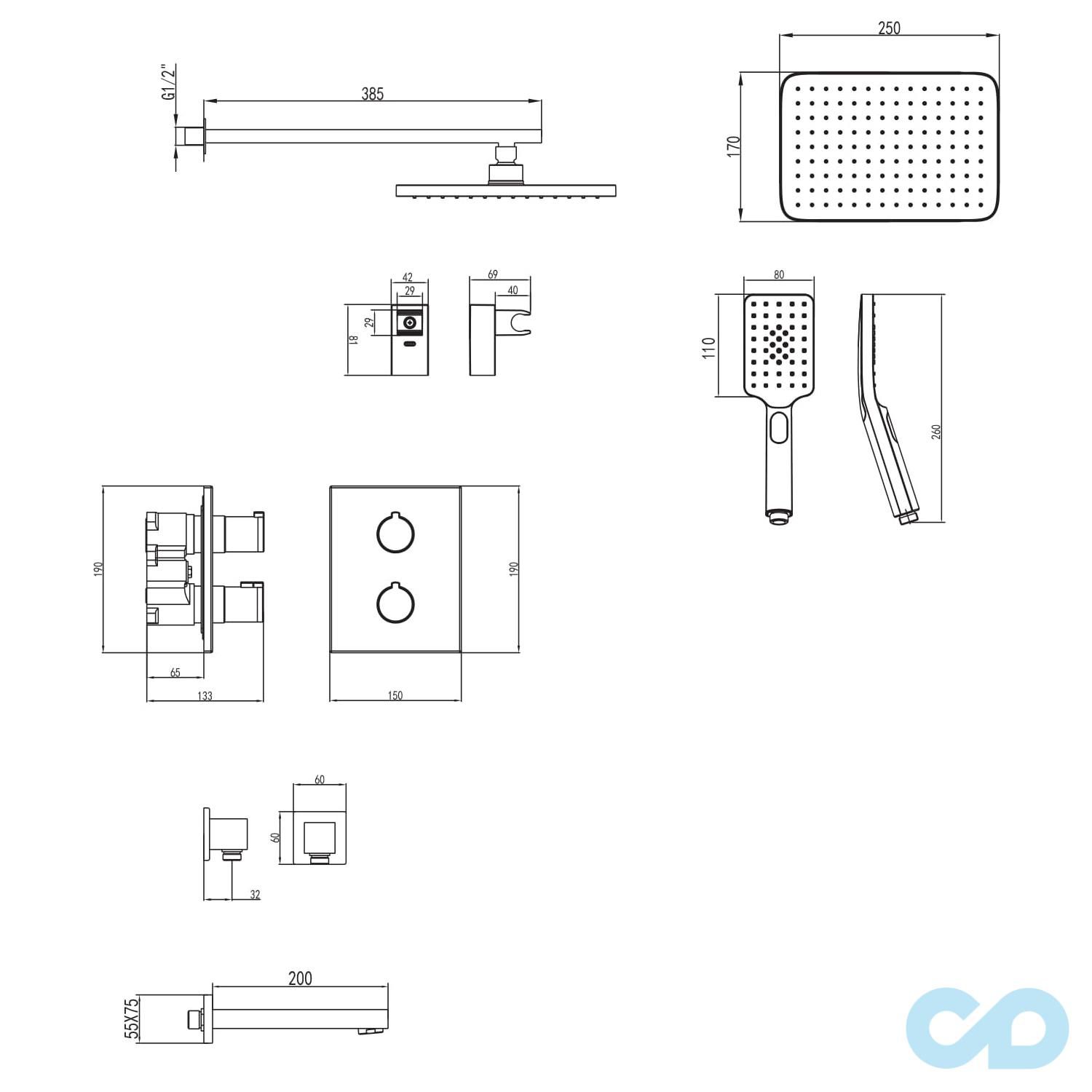 креслення Душова система прихованого монтажу Imprese Centrum VR-51400