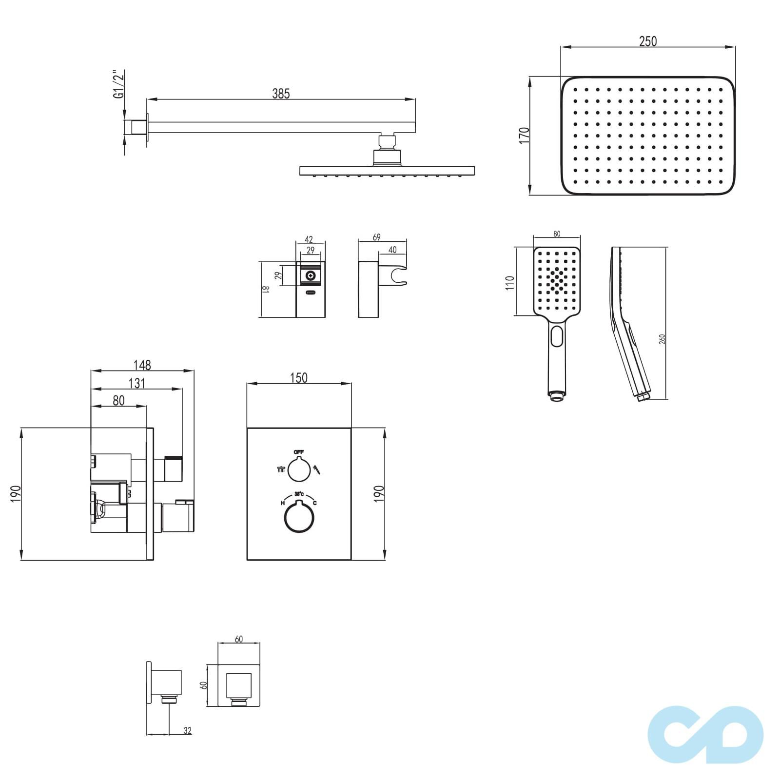 креслення Душова система прихованого монтажу Imprese Centrum VR-50400