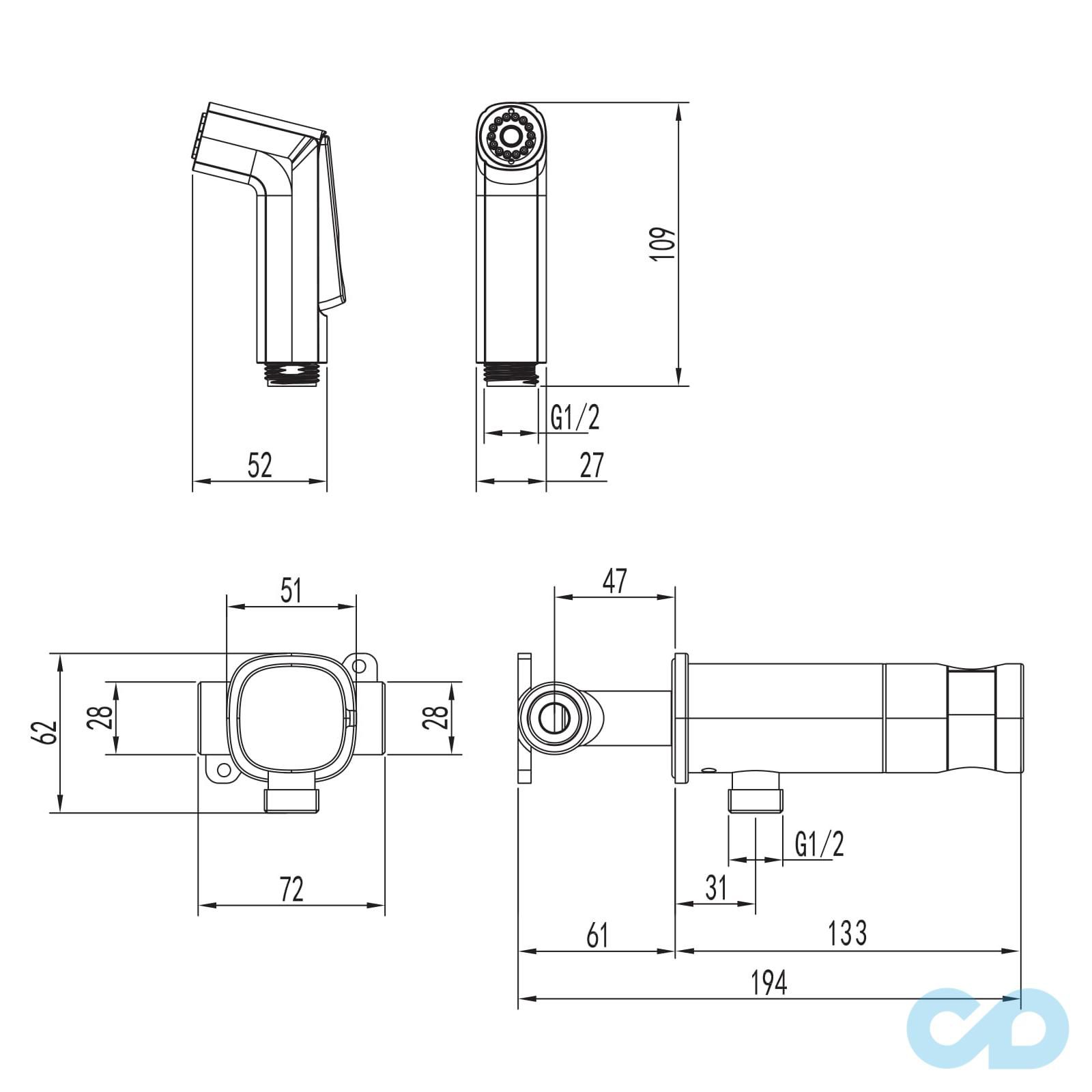 креслення Гігієнічний душ Imprese VR30704U-BT