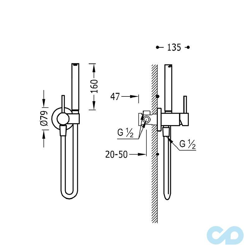 креслення Набір гігієнічного душа Tres Study Colors 134123NM