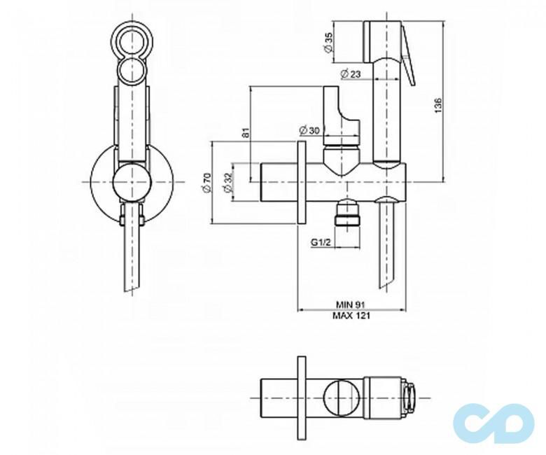 креслення Гігієнічний душ Fima Carlo Frattini Collettivita F2310NCR