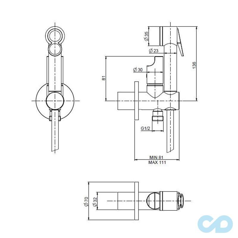 креслення Гігієнічний душ Fima Carlo Frattini Collettivita F2310NNS