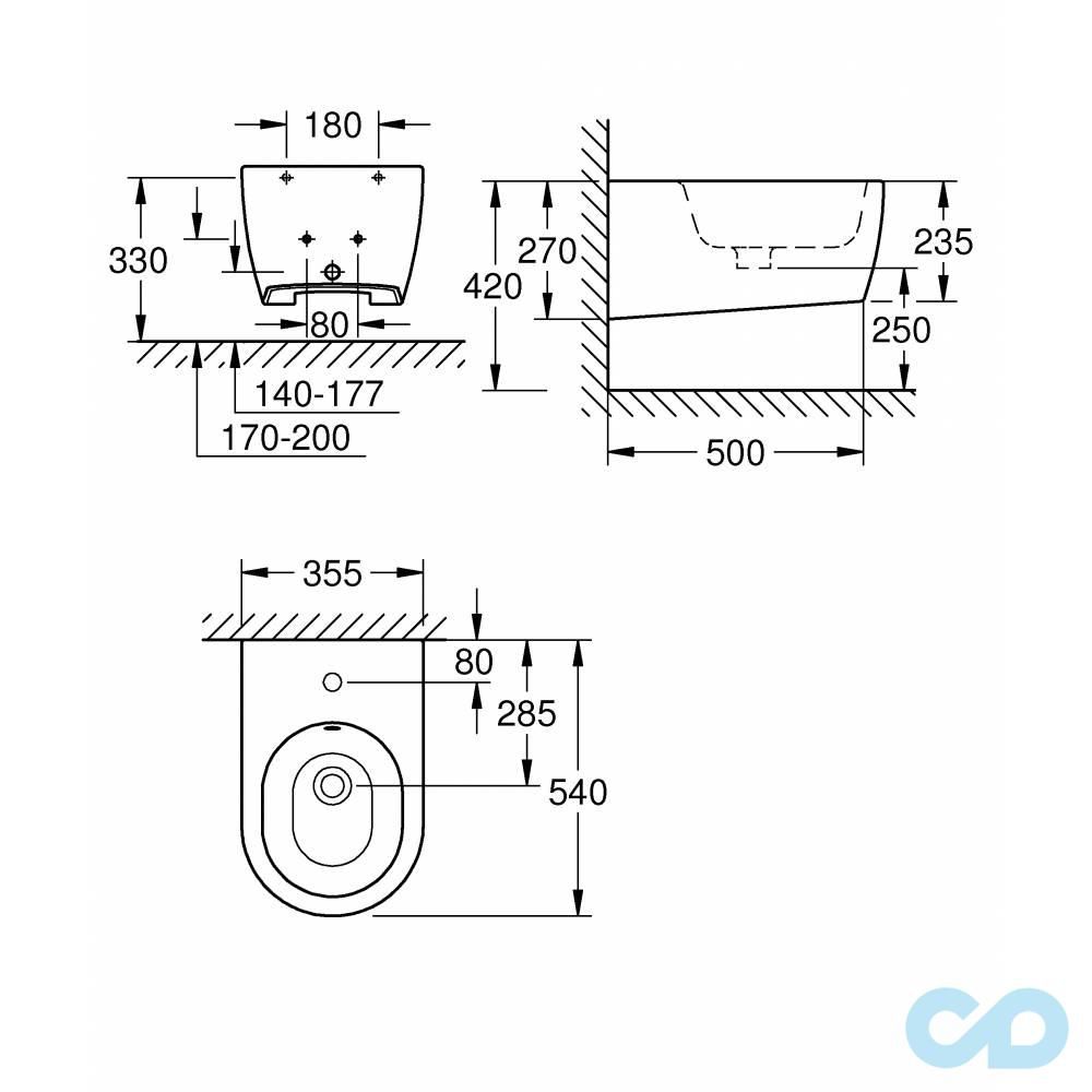 креслення Біде підвісне Grohe Essence 3957400H