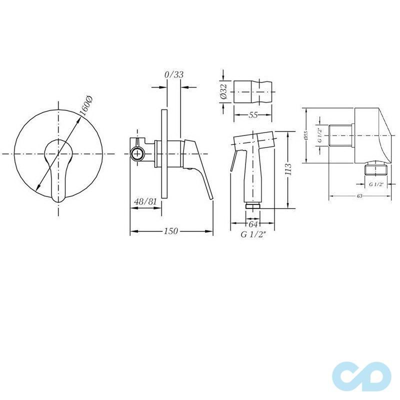 чертеж Набор гигиенического душа Genebre GE2 GE45OV