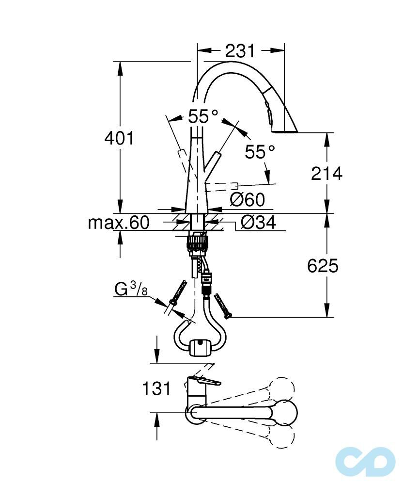 креслення Кухонний змішувач Grohe Zedra 32294002