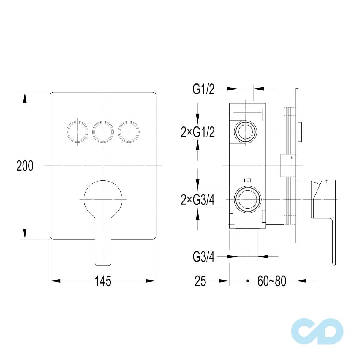 креслення Змішувач прихованого монтажу Imprese Smart Clcik ZMK101901202
