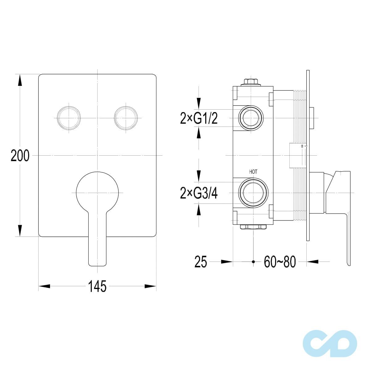 креслення Змішувач прихованого монтажу Imprese Smart Clcik ZMK101901201