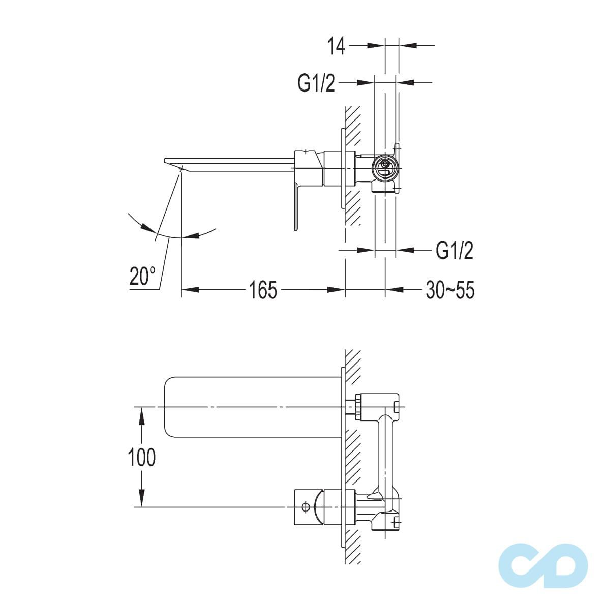 креслення Настінний змішувач для раковини Imprese Smart Clcik ZMK101901030