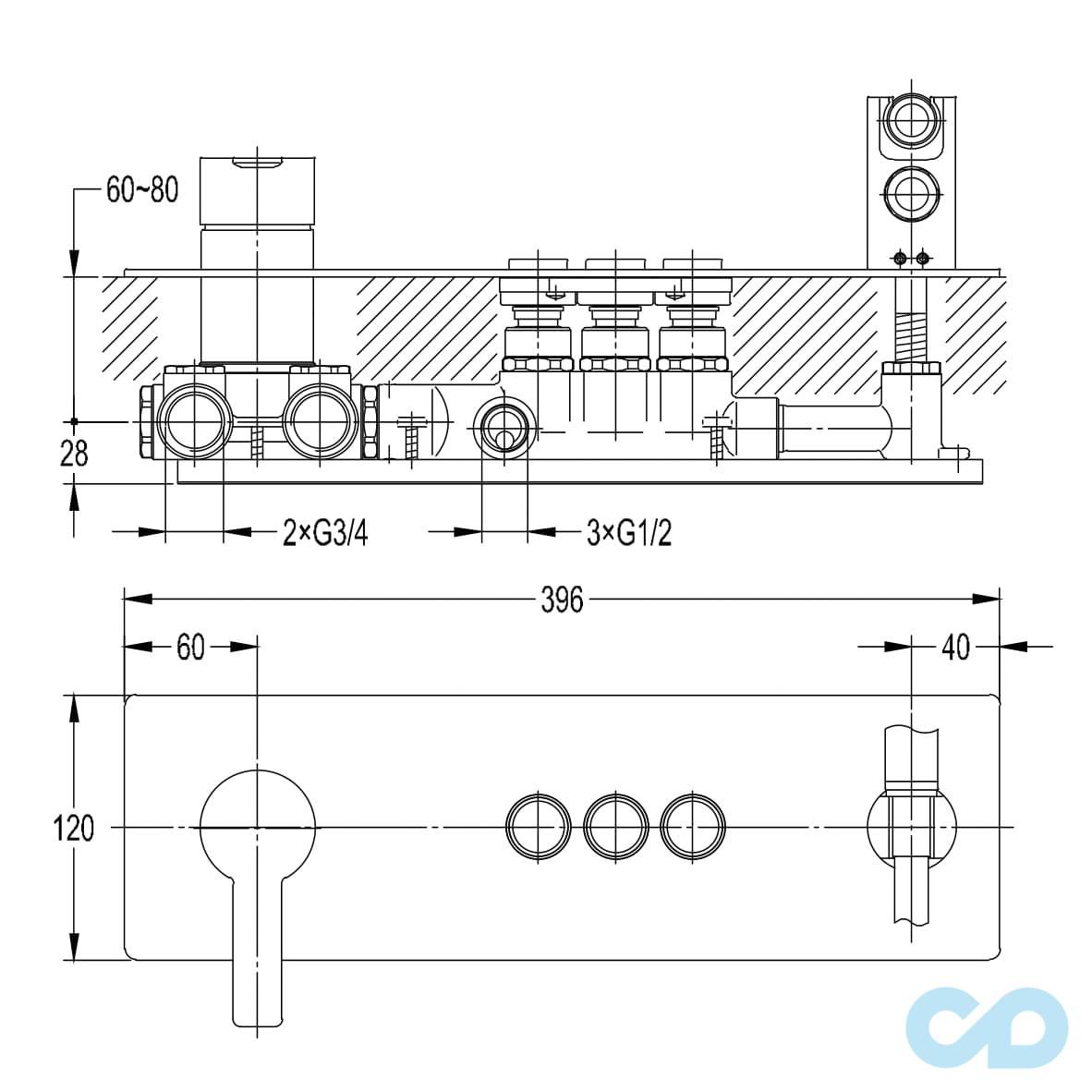 креслення Змішувач прихованого монтажу з лійкою Imprese Smart Click ZMK101901203
