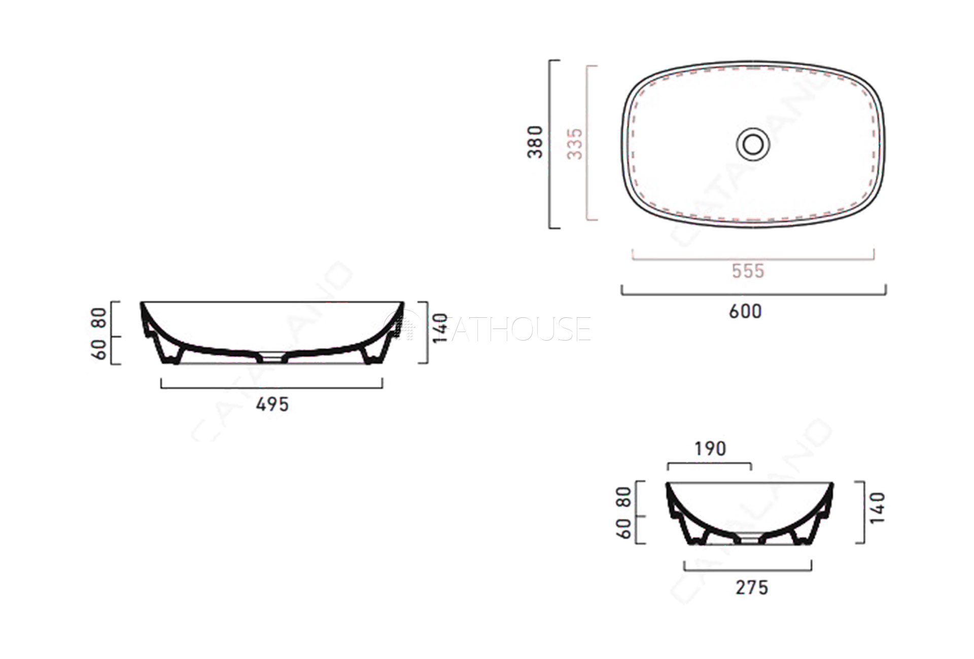 креслення Раковина Catalano Green Lux 160AGRLXNS