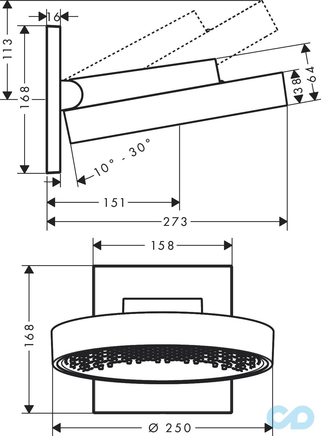 креслення Верхній душ Hansgrohe Rainfinity 1jet 26226700