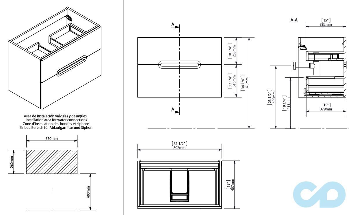 креслення Тумба підвісна Sonia Play 80 167562