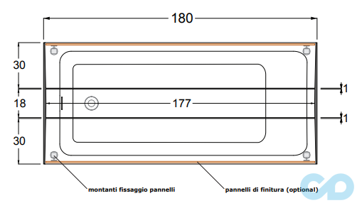 креслення Ванна Treesse Summertime 180 см V3180XBO800S