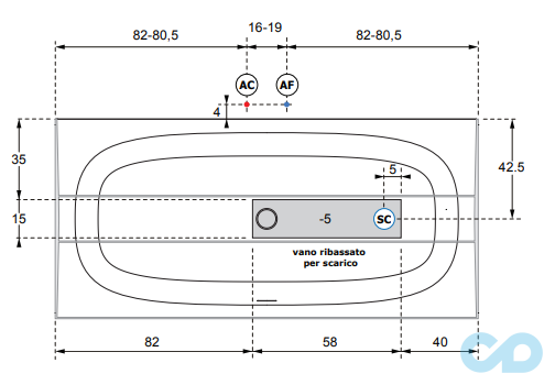 креслення Ванна Treesse Summertime 185 V3150XBL800S