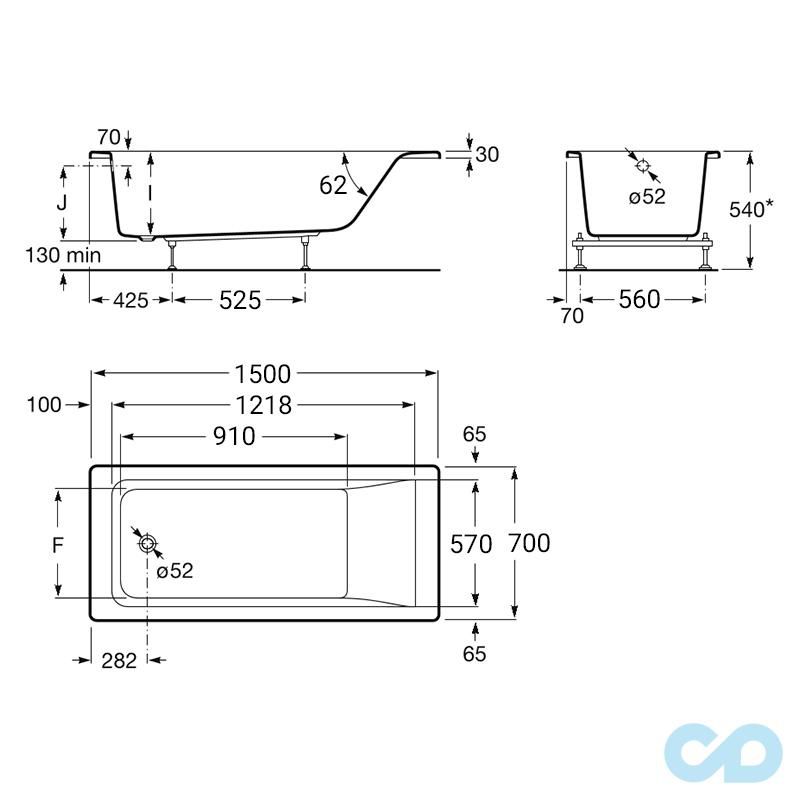 креслення Ванна акрилова Roca Easy A248196000