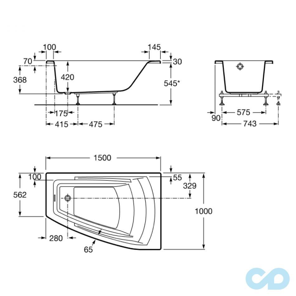 креслення Ванна акрилова Roca Hall A248165000