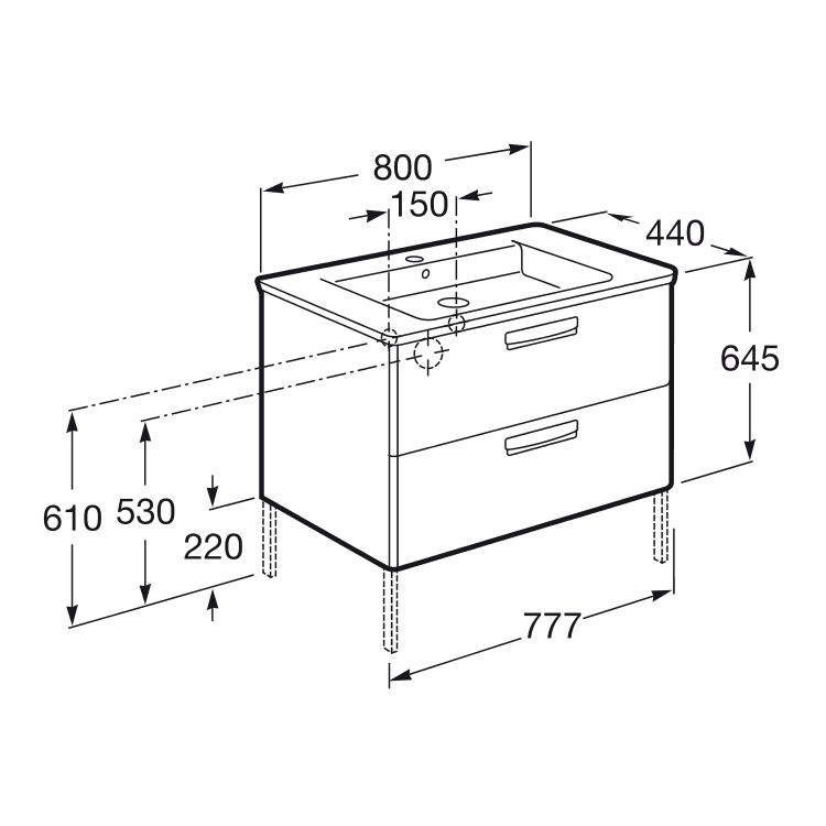 креслення Тумба підвісна з раковиною Roca GAP 80 см A855998806