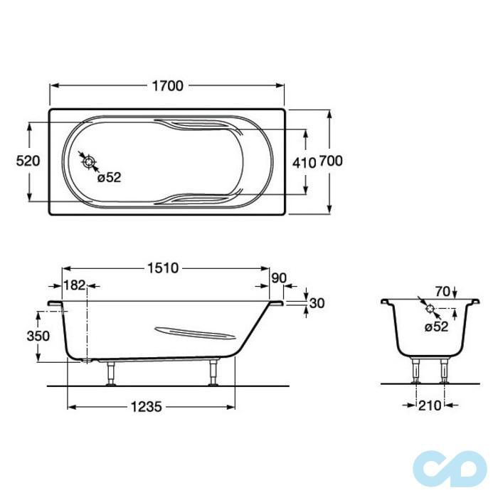 креслення Ванна акрилова Roca Genova 170 см A248363000