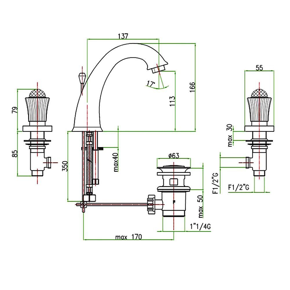 креслення Змішувач для раковини Fiore Venere Sky 13CR0628