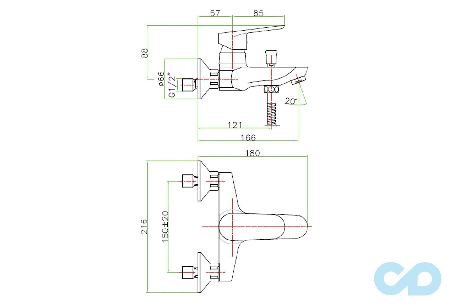 креслення Змішувач для ванни Fiore Kevon Chic 81CR8152