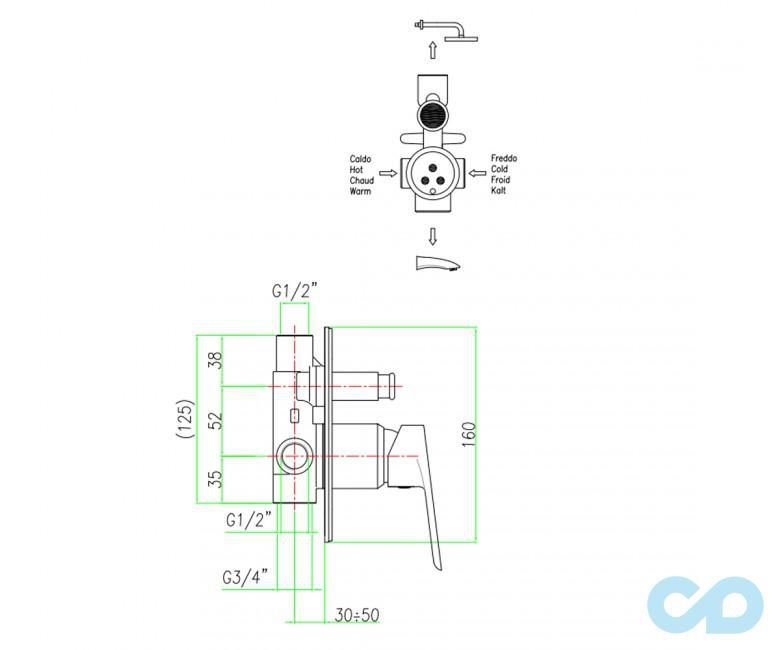 креслення Змішувач прихованого монтажу Fiore Kevon 81CR6517