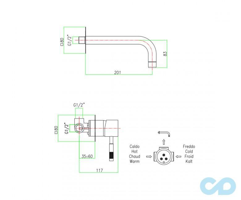 креслення Настінний змішувач для раковини Fiore Xenon 44CR5227