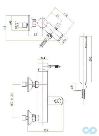 креслення Змішувач для ванни Fiore Xenon 44NN5150