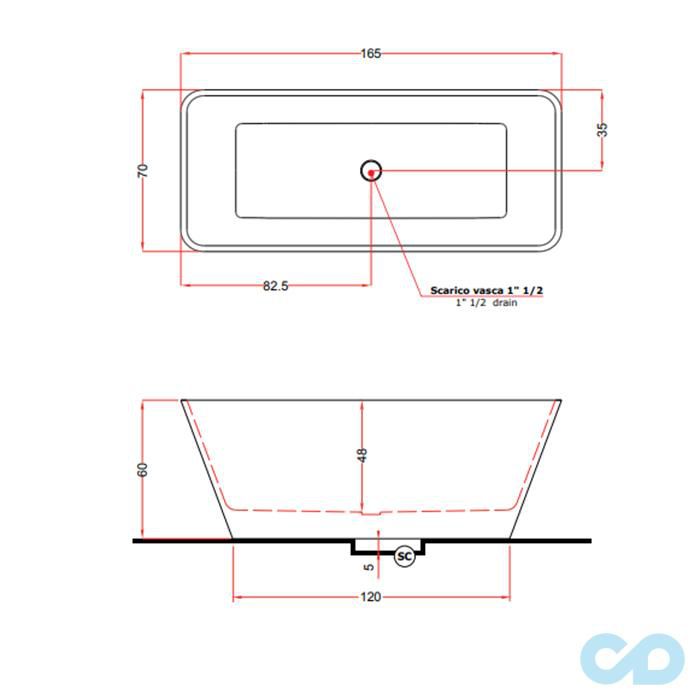 креслення Ванна отдельностоящая Treesse Viva V286BL