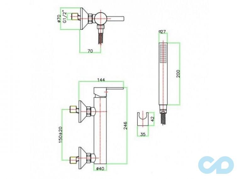 креслення Змішувач для душу з душовим набором Fiore Katana 77CR7570