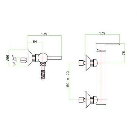 креслення Змішувач для душа Fiore Katana 77CR7575