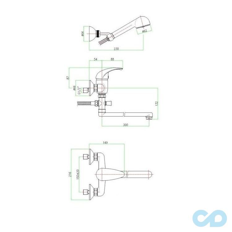 креслення Змішувач для ванни з душовим набором Fiore Nexus 43CR4250