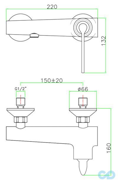креслення Змішувач для душа Fiore Koko 87CR5540