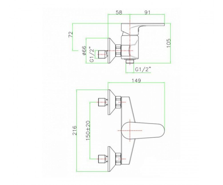 креслення Змішувач для душа Fiore Kyma 75CR6511