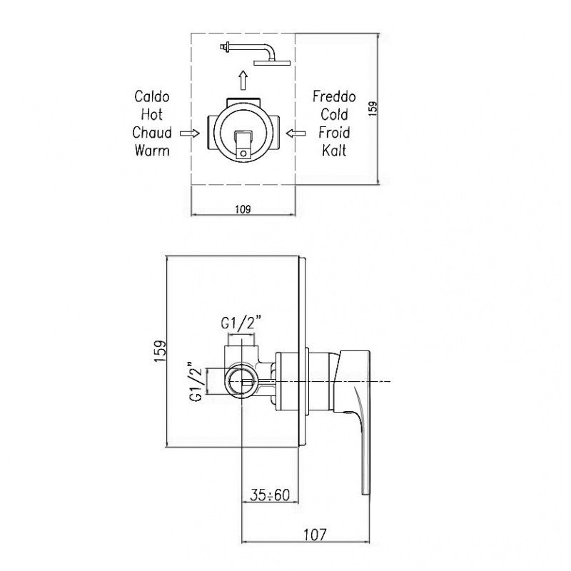 креслення Змішувач прихованого монтажу для душу Fiore Kyma 75CR6515