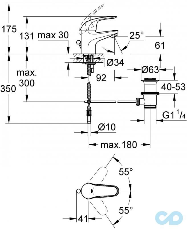 технічна схема Раковина Laufen Pro S H8159600001041 в комплекті зі змішувачем Grohe 23262000