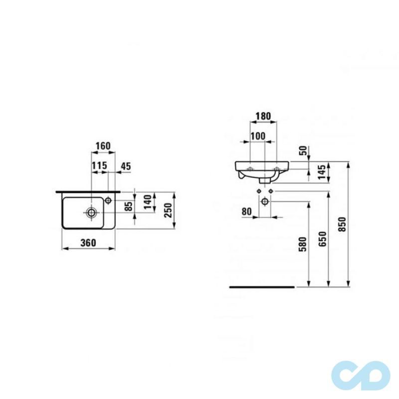 креслення Раковина Laufen Pro S H8159600001041 в комплекті зі змішувачем Grohe BauEdge 23757000