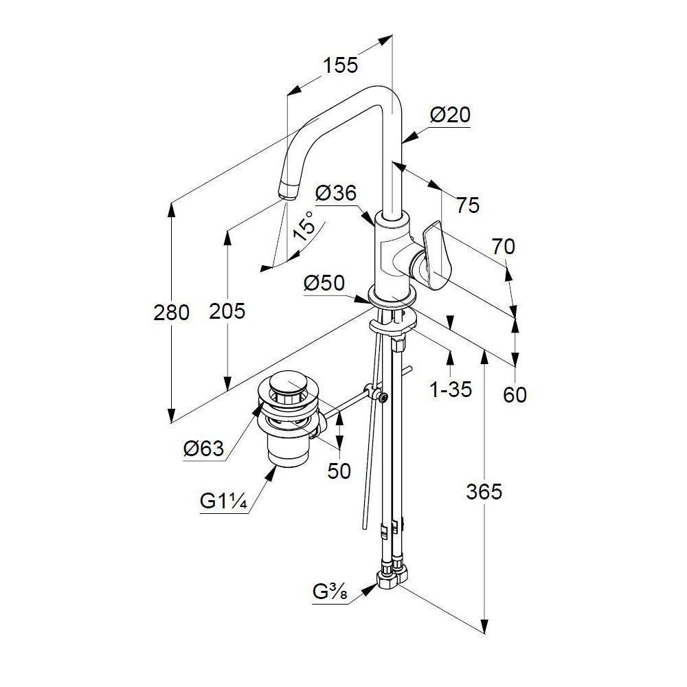 креслення Змішувач для раковини Kludi Pure & Solid 340250575