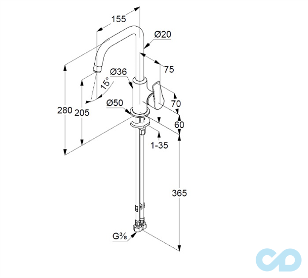 креслення Змішувач для раковини Kludi Pure & Solid 340240575