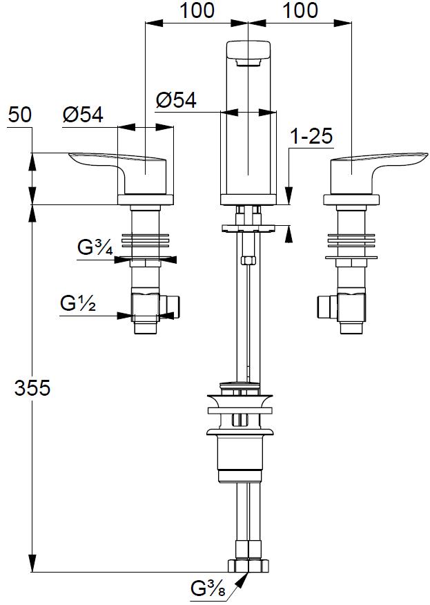 чертеж Смеситель для раковины Kludi Pure&Solid 343940575