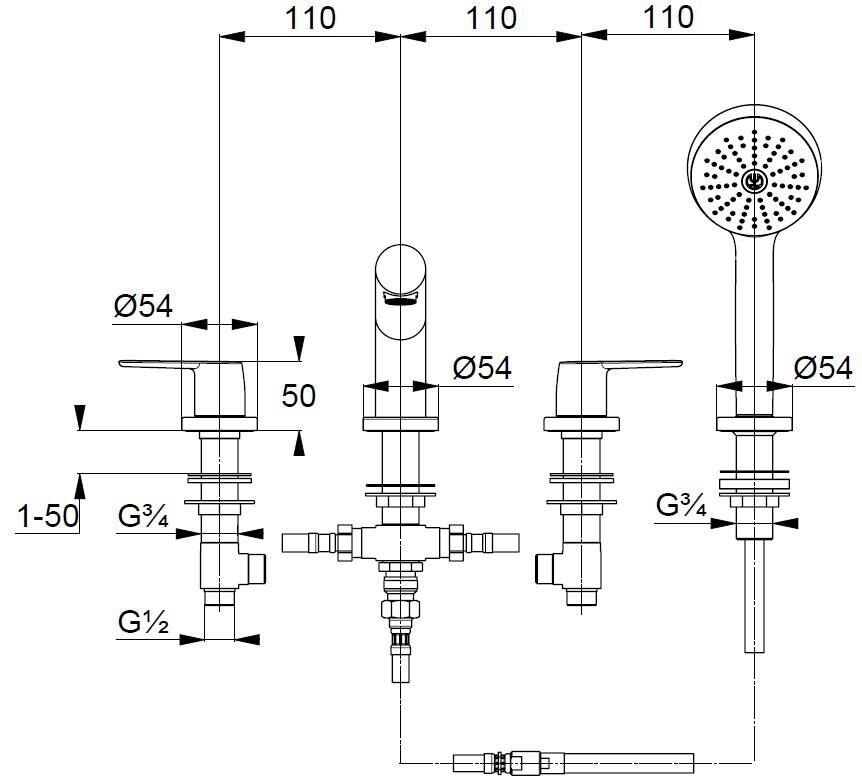 креслення Змішувач на борт ванни Kludi Pure & Solid 344230575