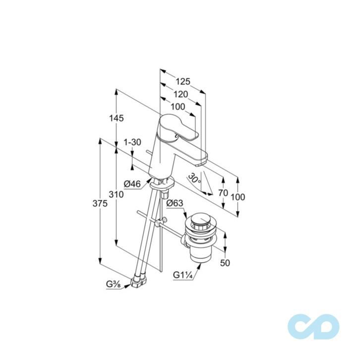 креслення Змішувач для раковини Kludi Pure & Easy 373829165