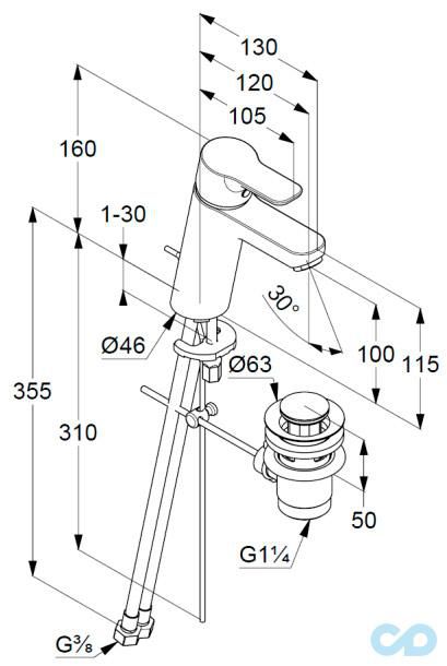 креслення Змішувач для раковини Kludi Pure & Easy 372900565