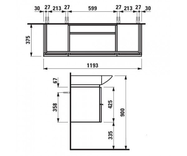 креслення Тумба з умивальником Laufen Palace H4013020754631 + H8117040001041